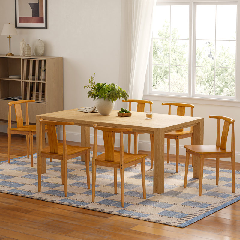 Farmhouse Wood Dining Chairs With Curved Back, 6, Brown