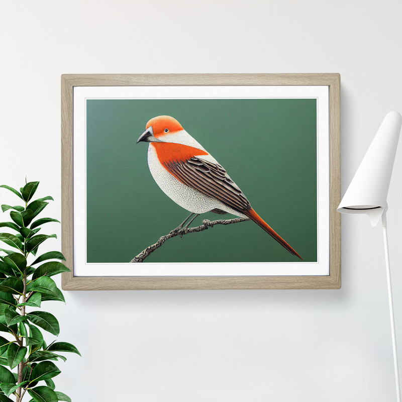 Engaging Bird - Single Picture Frame Print, 46cm H x 64cm W x 2cm D, Oak Framed