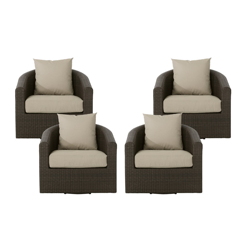Dierdre Swivel Wicker Outdoor Lounge Chair, Mix Khaki