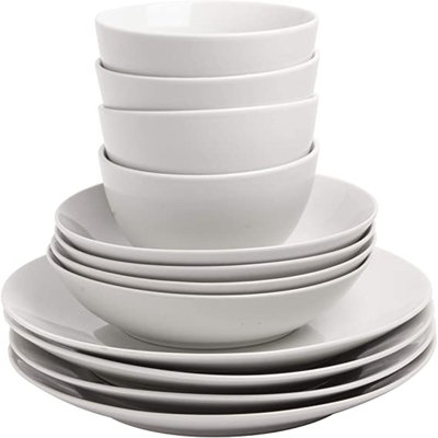 , COUPE Gibson Home Back To Basics White Porcelain Square 16-Piece Dinnerware Set