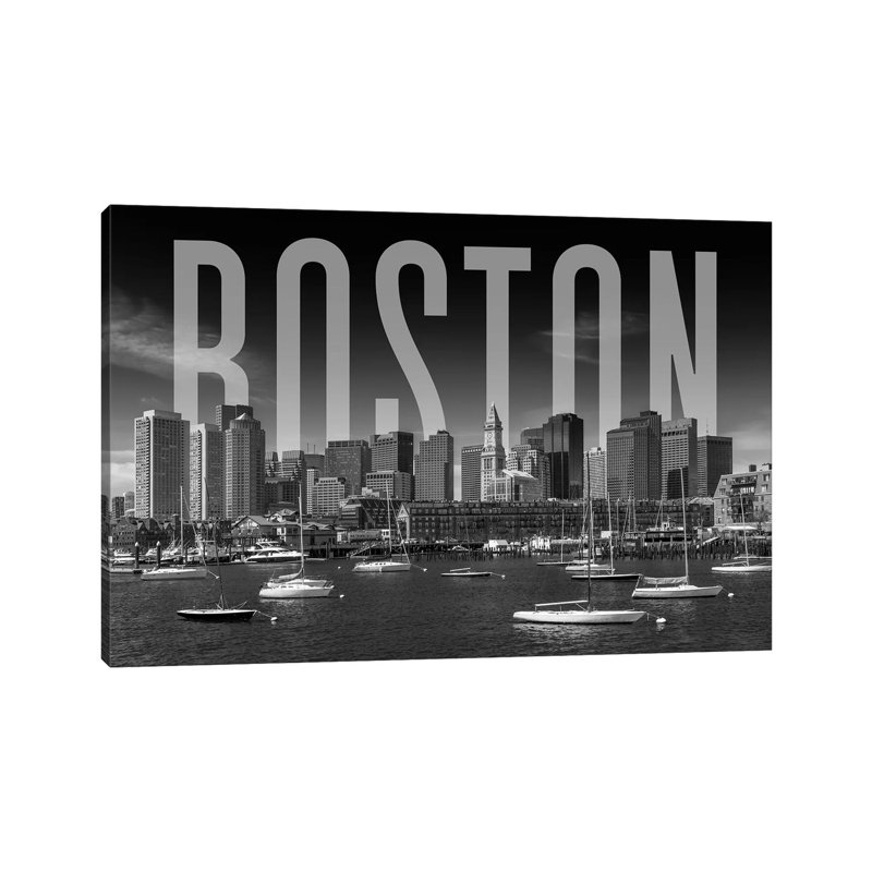 Skyline Of Boston Monochrome - Wrapped Canvas Print, 101.6 cm H x 66.04 cm W x 1.91 cm D