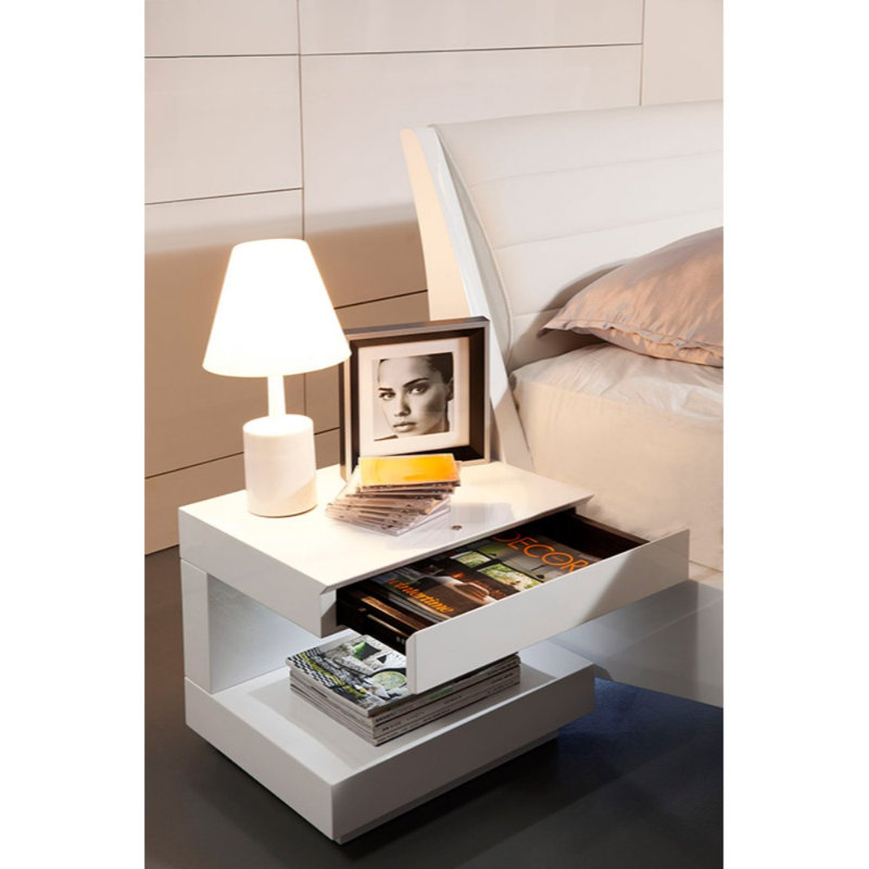 Newnan 20'' W Solid Wood Nightstand, White Glossy