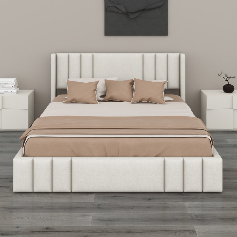 Structure de lit tapissier tendance pour appartements urbains, Beige