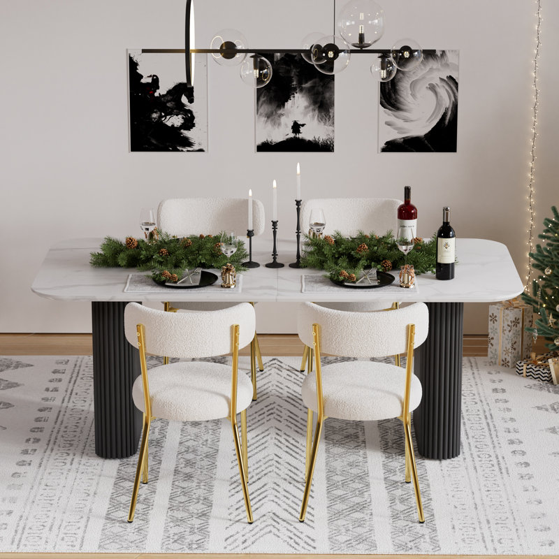 Ensemble de salle à manger rectangulaire à double piédestal avec table de salle à manger de style crème, Noir, 5