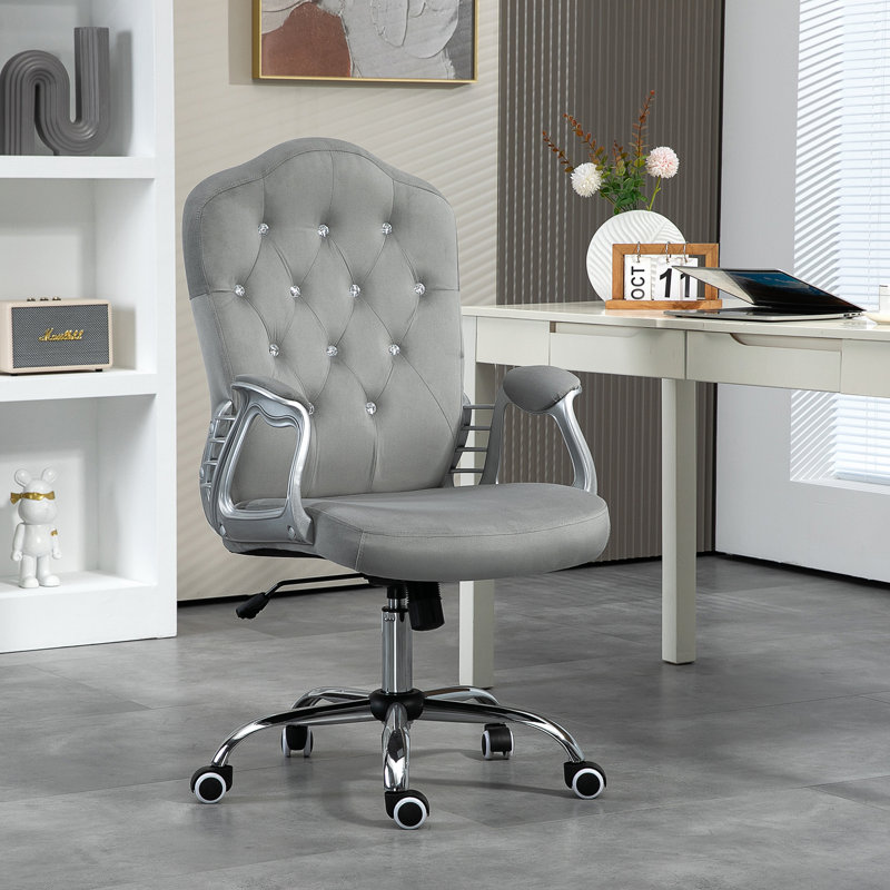 Kimar Chair with Padded Armrests, Light Gray, Polyester Blend