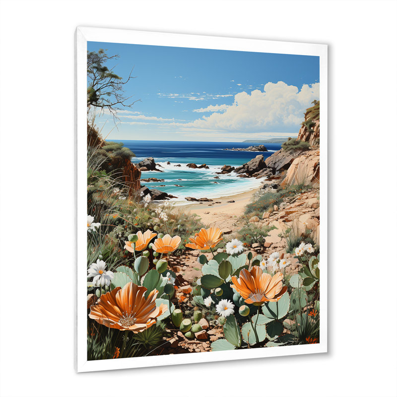 Cactus moderne, charme côtier sur toile, Cadre simple blanc, H 32 po x l 24 po x P 1 po