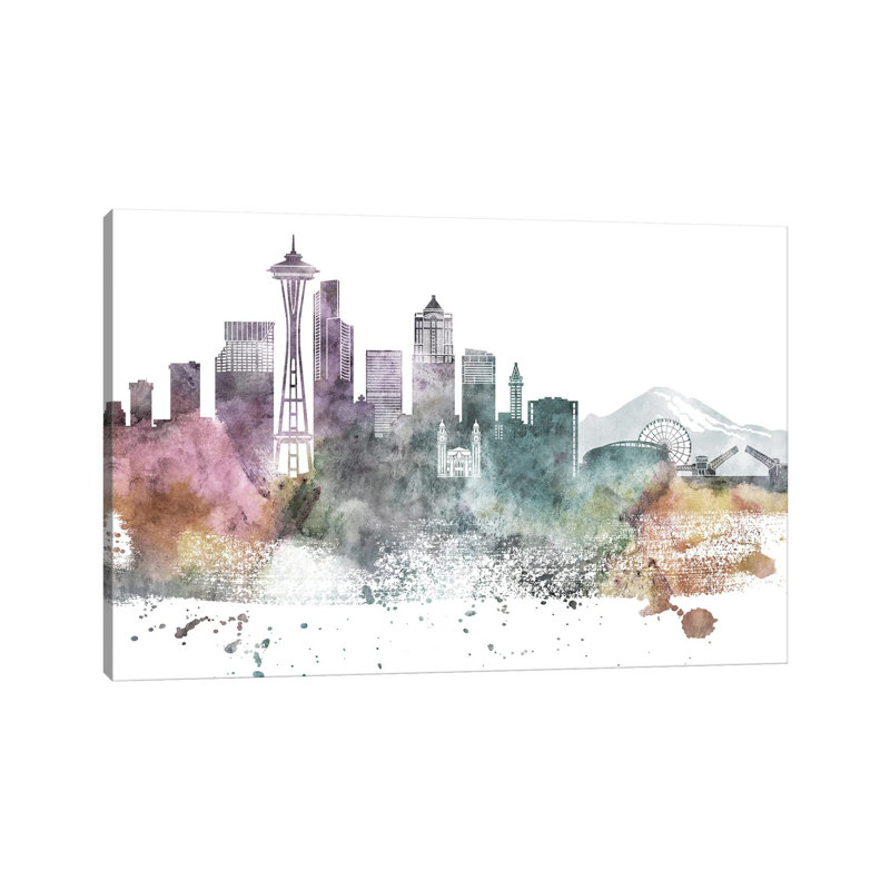 Seattle Pastel Skylines - Wrapped Canvas Painting, 66.04 cm H x 45.72 cm W