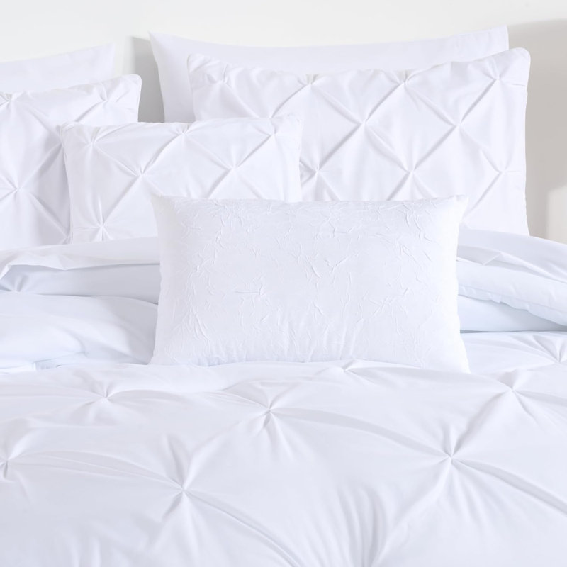10-Piece Pintuck Bed in a Bag Comforter Set with Sheets and Decorative Pillows, Queen Comforter + 9 Additional Pieces, White