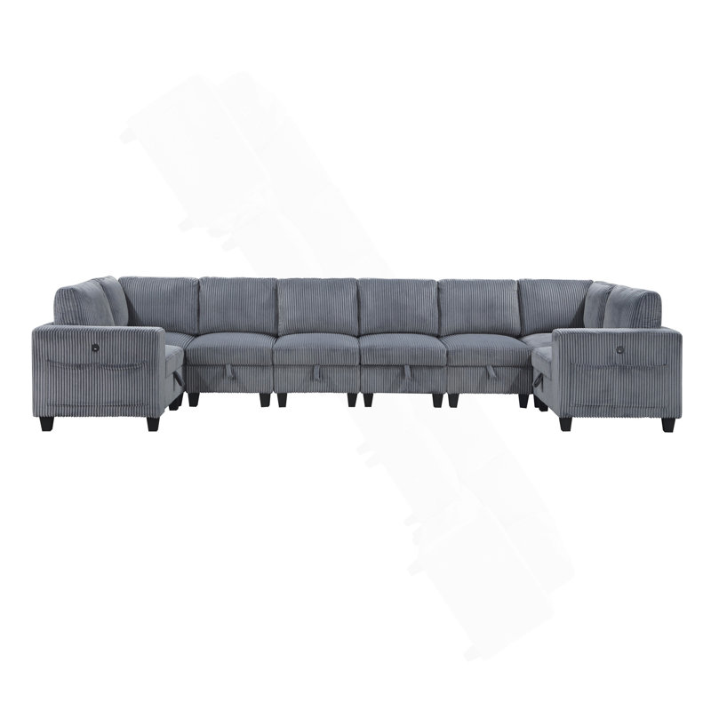 8-Piece Modular Sectional With Storage Seats, Dark Gray Corduroy