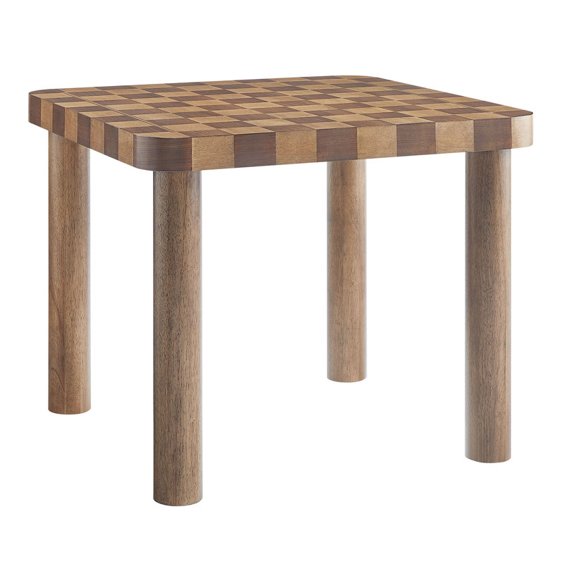 Oscar 36 Inch Square Checkered Dining Table, Walnut/Dark Walnut