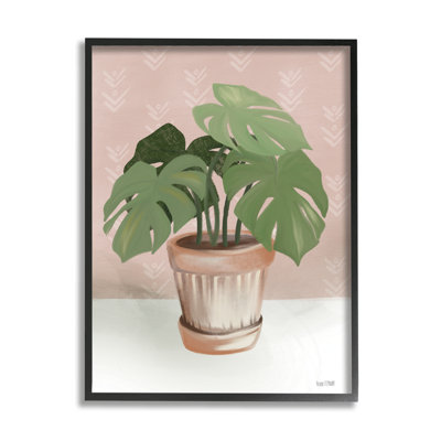 «Monstera» en pot, plante rose, nature morte, encadrée et estampe numérique par House Fenway