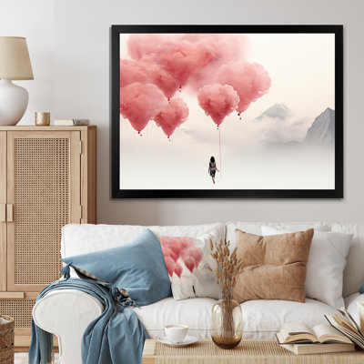 «Rose and White Air Balloon Solitude I», art mural abstrait