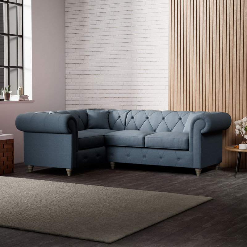 Ellrich 3 Seater Corner Sofa , Deep Blue, Washed Oak