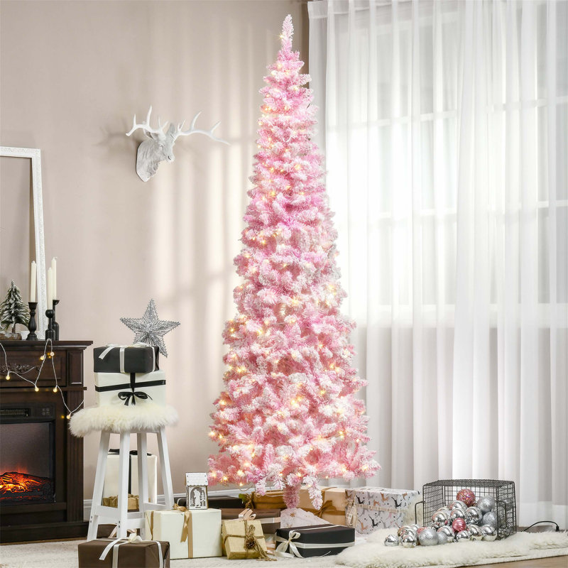 Arbre de Noël artificiel régulier (double) avec aiguilles roses, 7'
