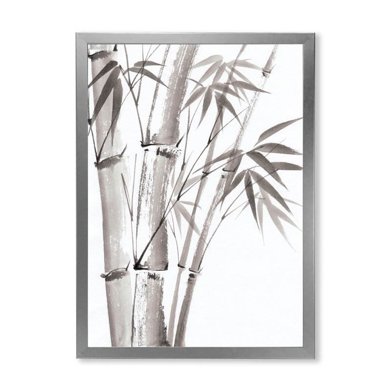 Palmier en bambou - III sur toile, H 32 po x l 24 po x P 1 po, Encadrement argenté