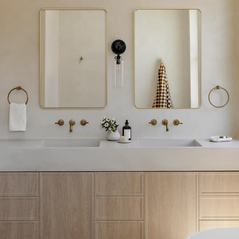 Viridiana Metal Rectangle Wall Mirror Set of 2, 36" x 24", Gold