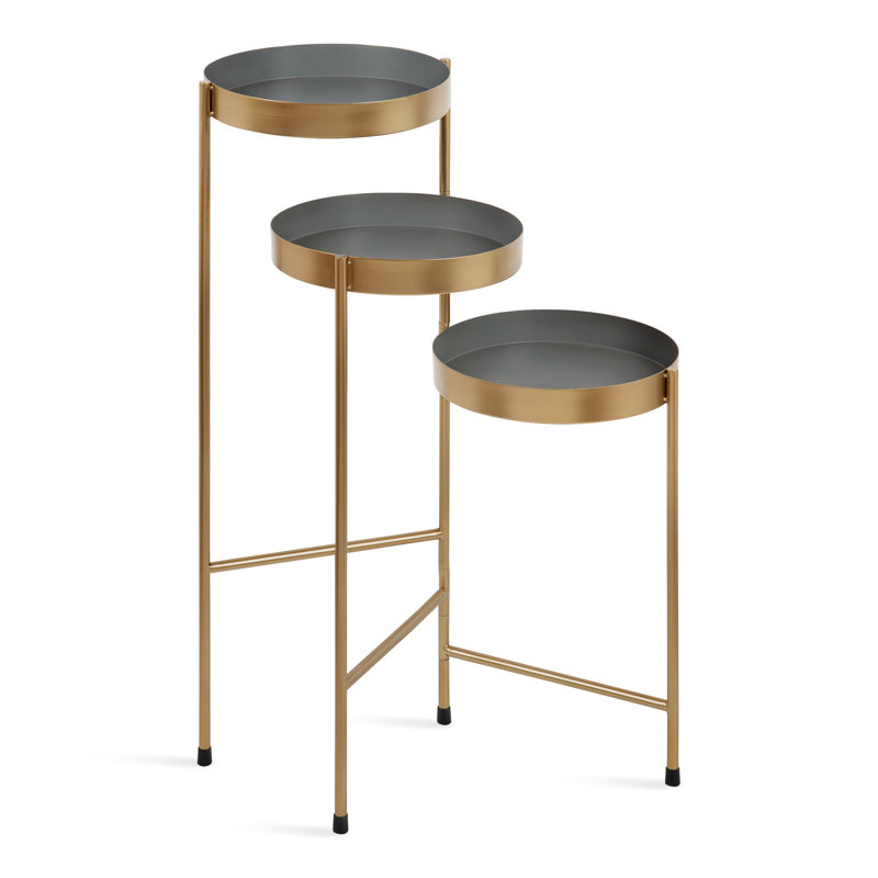 Support pour plantes rond à plusieurs niveaux Lofgren, Gris / Or, H 30 po x L 10 po x P 10 po
