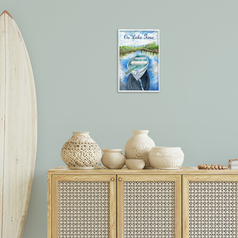 «On Lake Time Canoe», estampe numérique par Ronnie Rooney, H 18 po x l 12 po, Estampe numérique encadrée blanc bord de mer