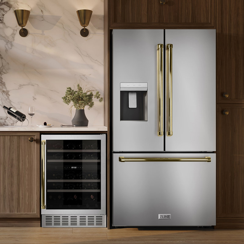 Zline 36 In. 28.9 Cu. Ft. Standard-depth French Door External Water Dispenser Refrigerator With Dual Ice Maker In Fingerprint Resistant Stainless Steel