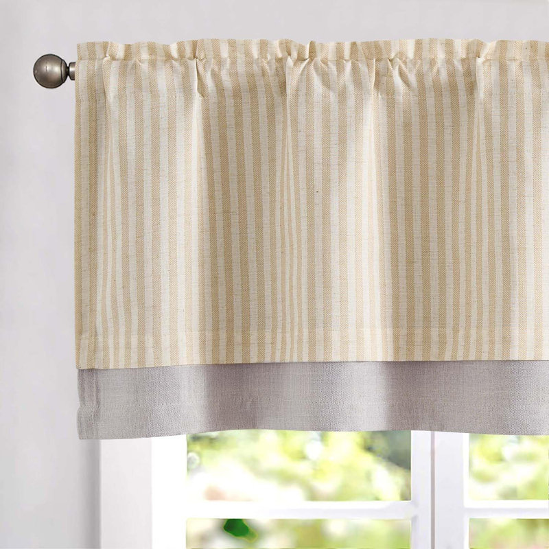 Cantonnière rayée en lin, Beige, L 50 po x L 18 po