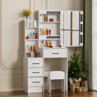 Rickisha Makeup Vanity Set with LED Lighted Mirror and Storage Drawers for Bedroom