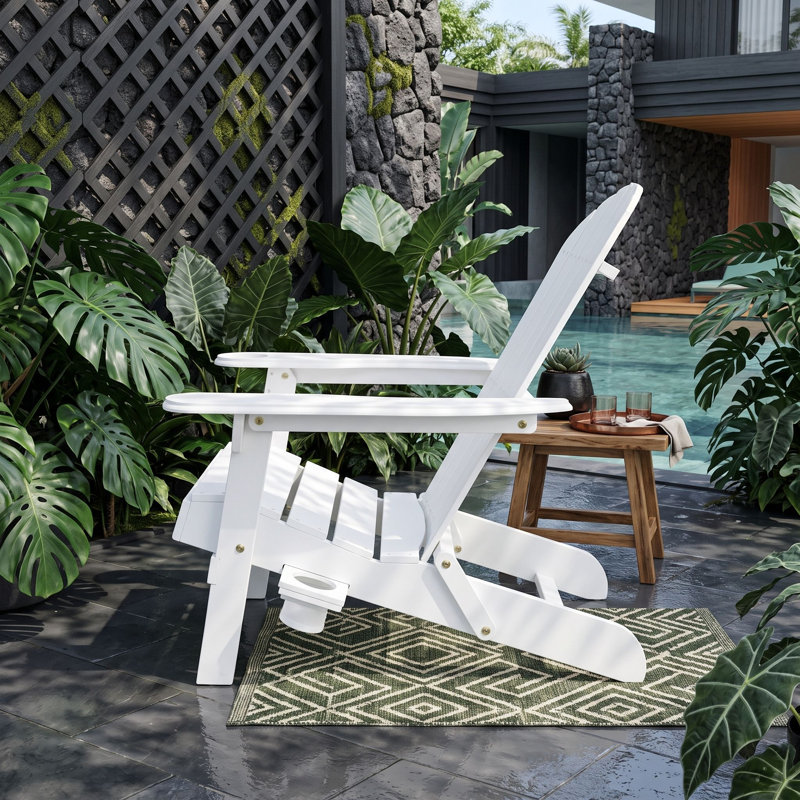 Chaise pliante en bois avec porte-gobelets, White