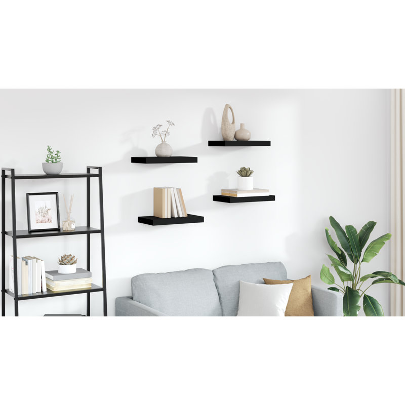 Ensemble de 4 tablettes murales pour cadres photo, H 1,5 po x l 15,7 po x P 9,1 po, Noir