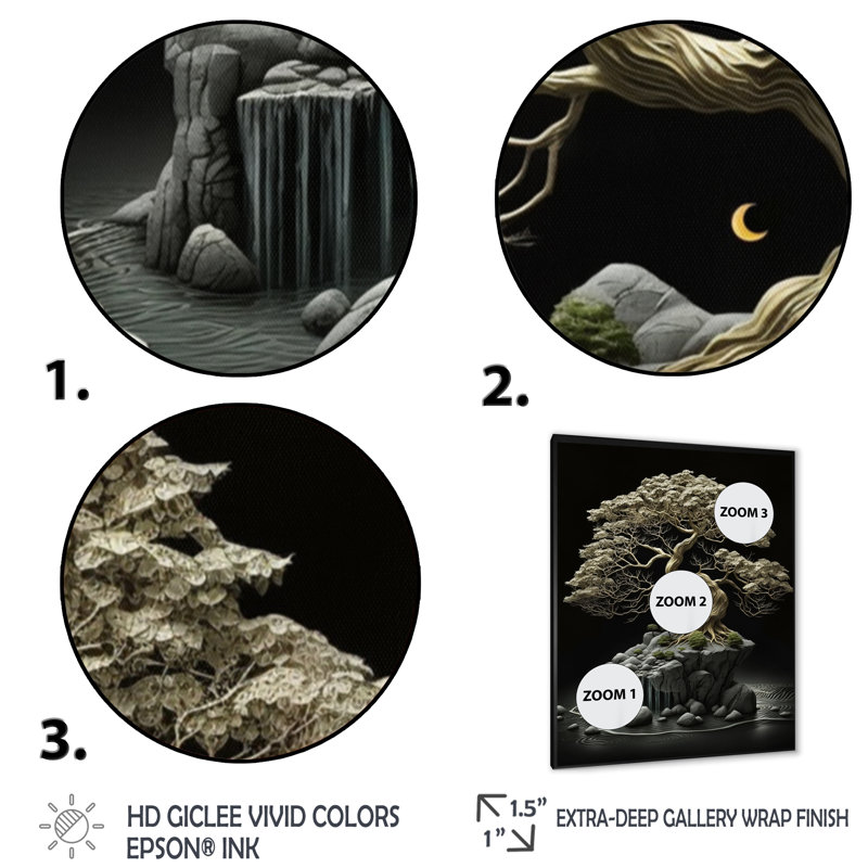 Bonsai Tree on Rocks I - Impression sur toile, Impression noire sur toile encadrée, H 20 po x l 12 po x P 1 po