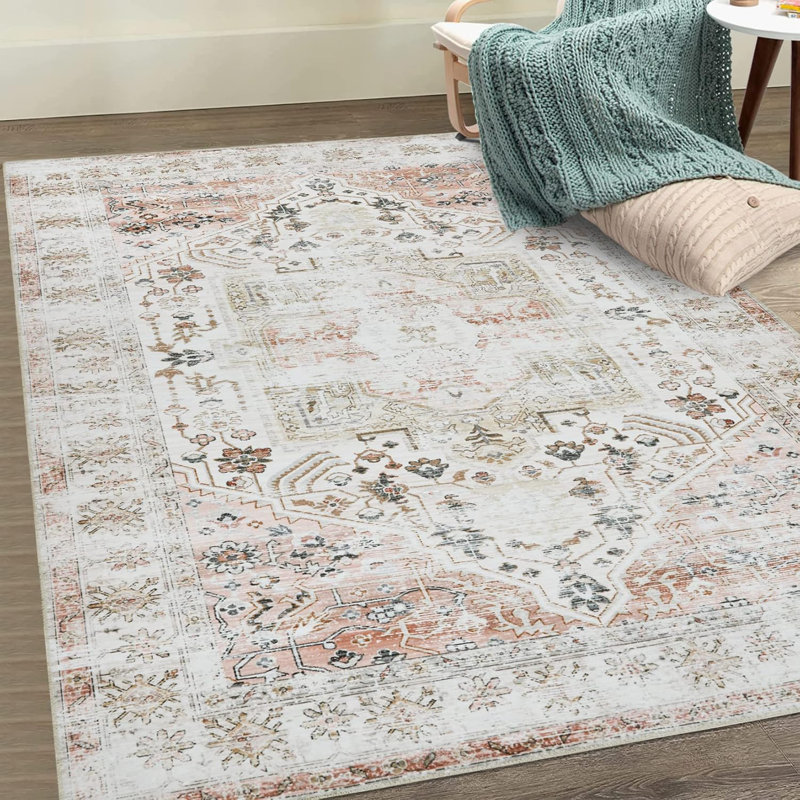 Grand tapis rétro 9 po x 12 po Mince lavable antidérapant à envers TPR à poils courts pliable rétro imprimé chenille oriental mat doux non délesté brun clair