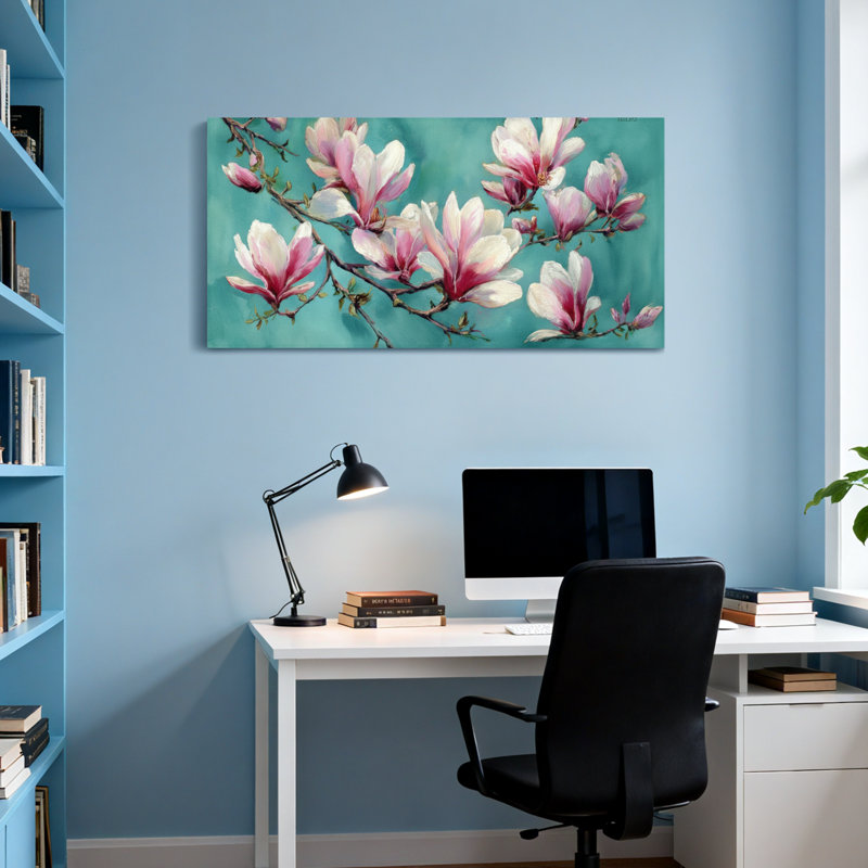 Plantes et fleurs, fleurs de magnolia sur fond, H 28 po x l 58 po