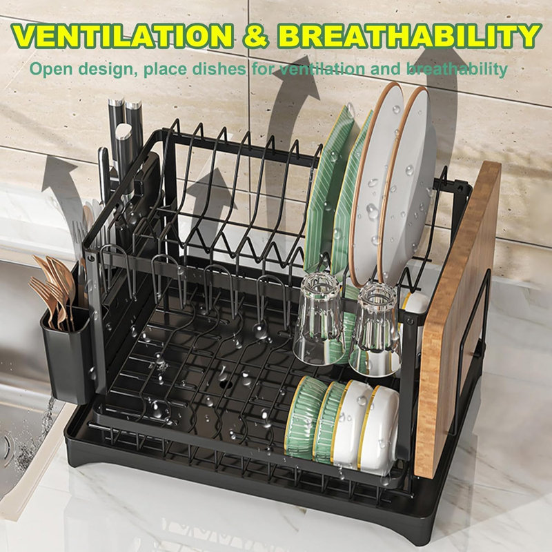 Égouttoir à vaisselle à 2 niveaux pour comptoir de cuisine, égouttoir à vaisselle multifonctionnel, égouttoir à vaisselle en métal de grande capacité