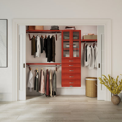 John Louis Home Solid Wood Reach-In Closet System with 5-Drawers and Glass Doors
