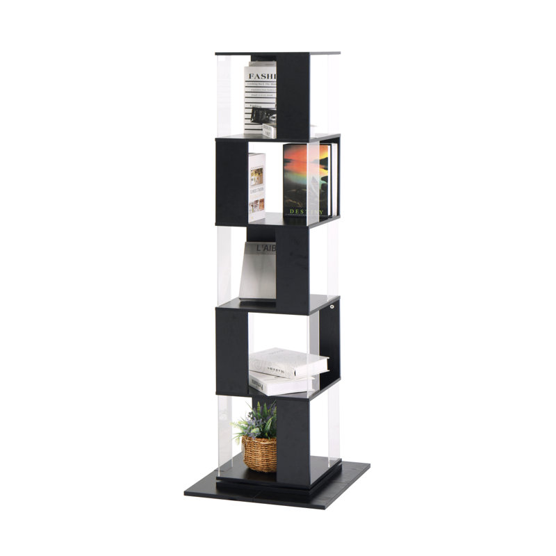 5 Tier Rotating Bookshelf, Floor Rack Simple Bookcase With Multi-Function Creative Bookshelf For Living Room, Black