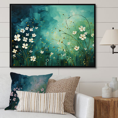 Symphonie d'herbes blanches et vertes sur toile