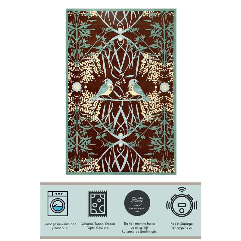 Tapis floral à motif floral brun-vert Birds and Botanical, Tapis de couloir 3 pi 3,37 po x 6 pi 6,74 po