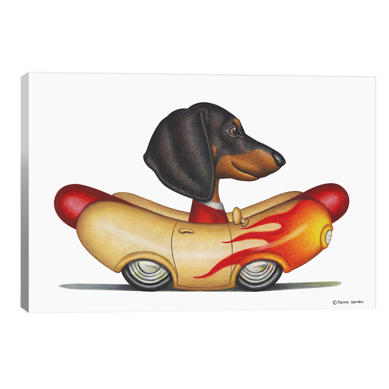 Dachshund Flaming Wienermobile by Danny Gordon - Print, No Frame, 66.04 cm H x 45.72 cm W x 3.175 cm D