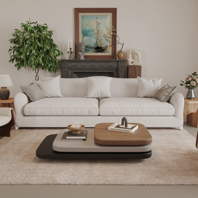 62.99''Modern Solid Wood Coffee Table – Multi-Tier Walnut Design, Mid-Century Style,Full Assembly