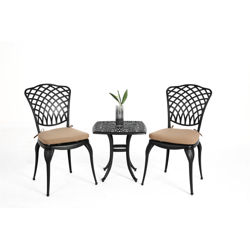 Bistro Set 3 Piece Rustproof Cast Aluminum Patio Furniture Sets 2 Chairs And 1 Round Table Outdoor, Beige