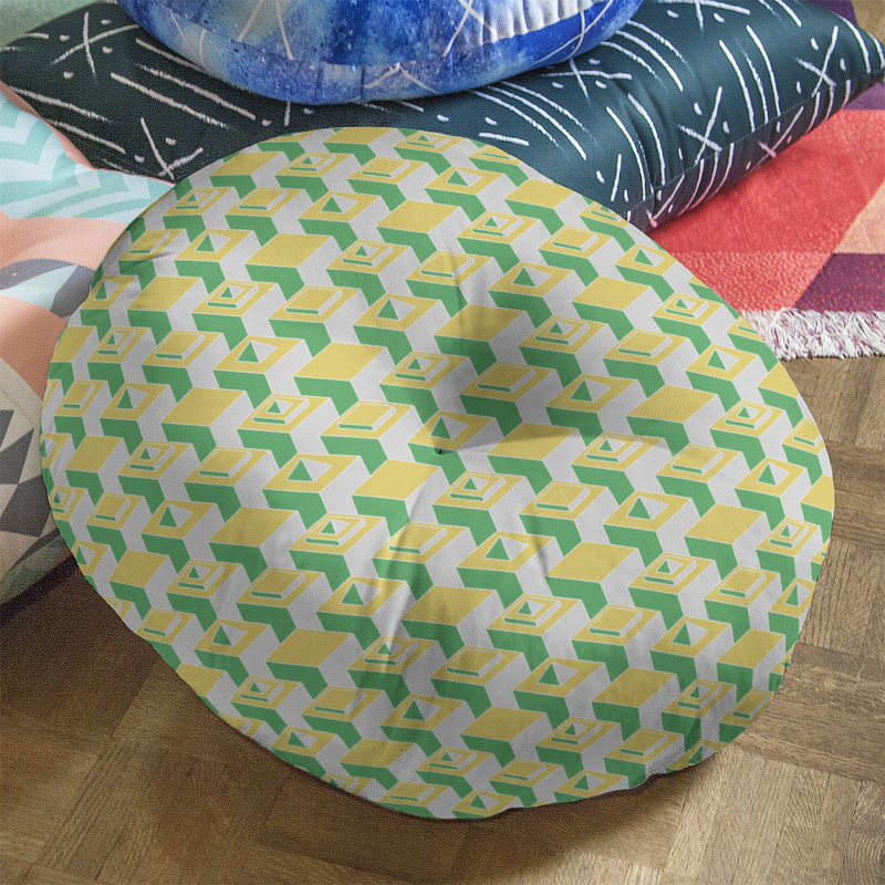 Coussin de sol à motif de gratte-ciels classiques, 26 po x 26 po, Vert/jaune