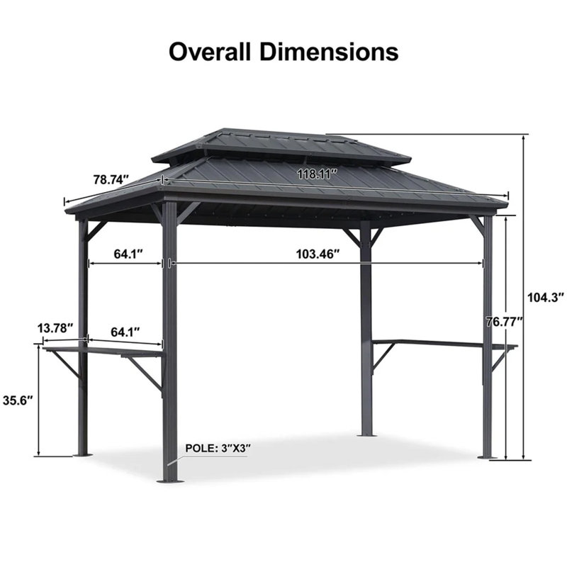 Metal Patio Aluminum 6.5' X 10' Hardtop Grill Gazebo with Double Galvanized Steel Roof for BBQ, 6' x 10'