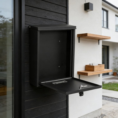 Locking Wall Mount Mailbox With Key, Large Capacity Galvanized Steel Rust-Proof Security Mail Drop Box For Home Exterior