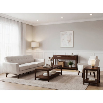 1PC Walnut Finish Coffee Table Bottom Shelf Rectangular Smooth Corners Contemporary Living Room Home Furniture Cocktail Table