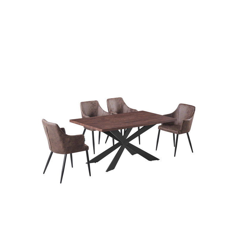 Eatonton 4 Person Dining set - a Rectangular Wooden Dining Table with Metal Legs and a Set of 4 Faux Leather Dining Chairs for Dining Room - Modern Dining Table Set