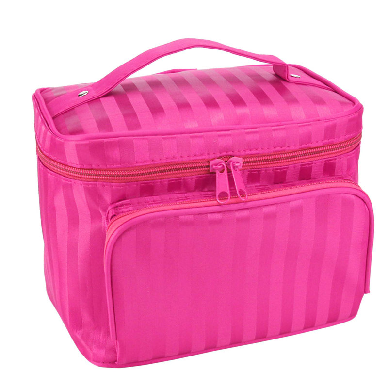 Trousse de toilette portative à maquillage imperméable à grande capacité avec miroir, Rose rouge