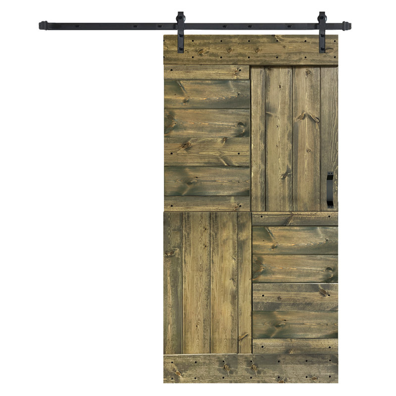 Porte de grange à panneaux en bois S Series avec trousse de quincaillerie d'installation, Tonneau vieilli, 42 po x 84 po