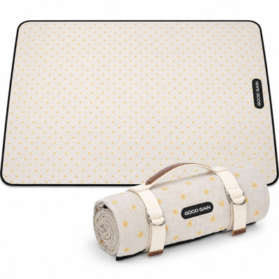 Couverture de pique-nique imperméable à motif floral jaune, sangle de transport
