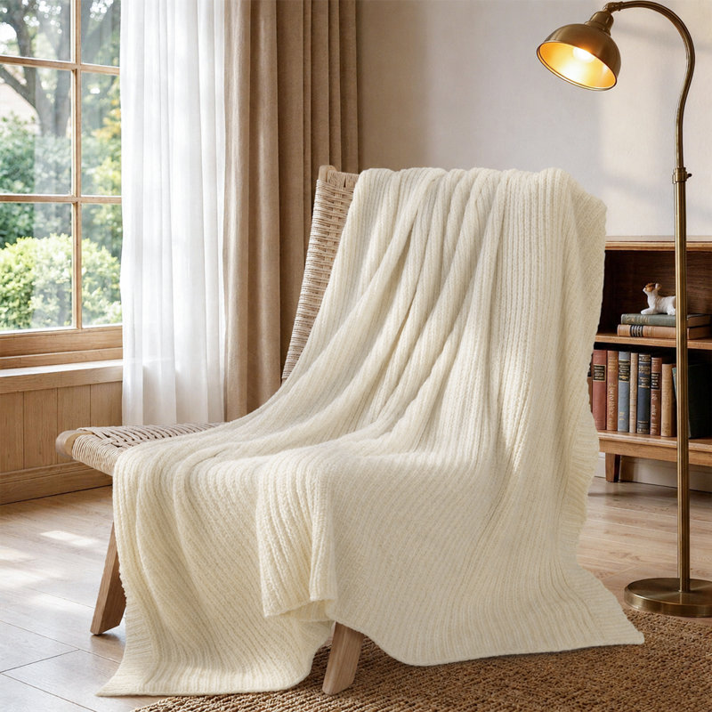 Jeté doux et moelleux en chenille réversible, Ivoire ivoire