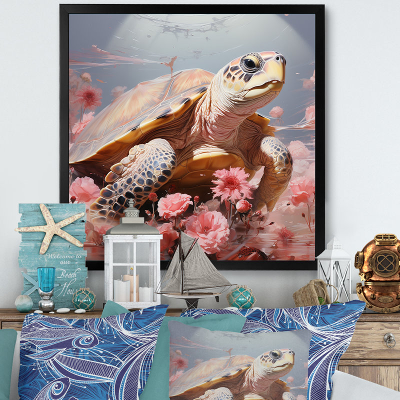 Tortue romantique sur toile, H 36 po x l 36 po x P 1,5 po, Cadre simple noir