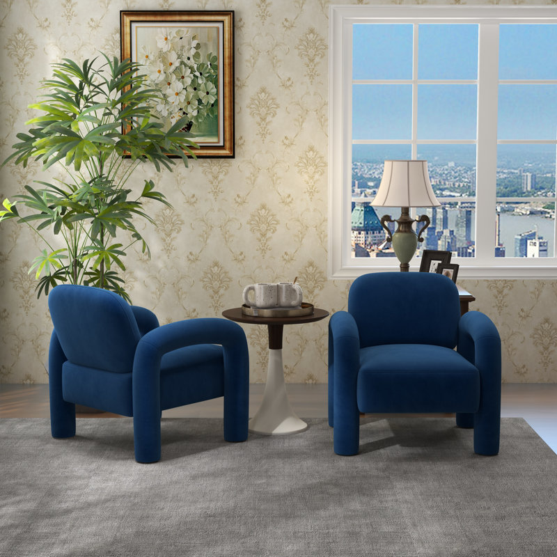 Iryanna 28'' Wide Velvet Armchair, Navy Velvet, 2