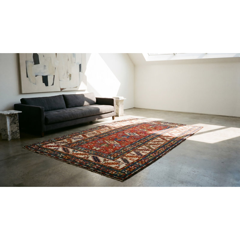 Tapis en laine rustique antique à motif géométrique tribal Kazak